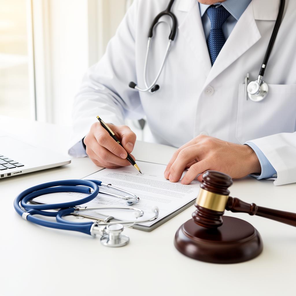 Médico perito elaborando laudo